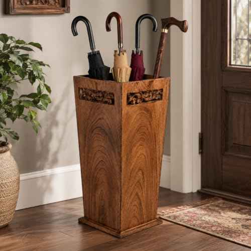 Antique Wooden Umbrella Stand & Walking Cane Holder for Home