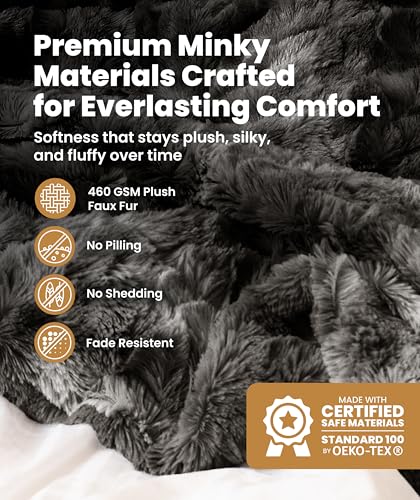Soft & Comfortable Gray Faux Fur Throw Blanket for Couch