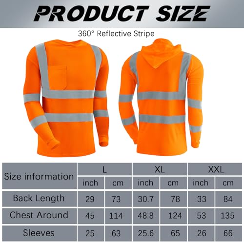 4 Pcs Reflective Safety T Shirt High Visibility Work Shirts with Hood Sun Protection Construction (4 Count)