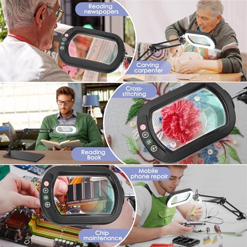 12X Square Magnifying Glass with Light and Stand