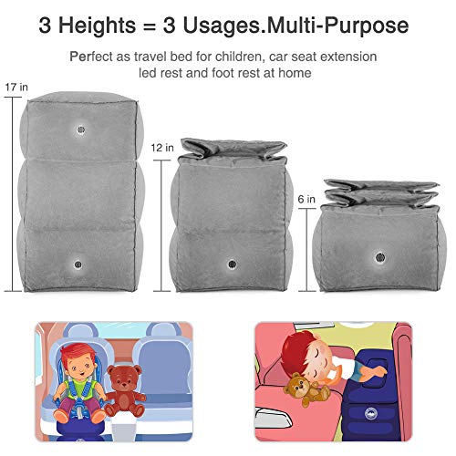 Inflatable Adjustable Travel Foot Rest Airplane Pillow Grey 2 Pack (2 Count)