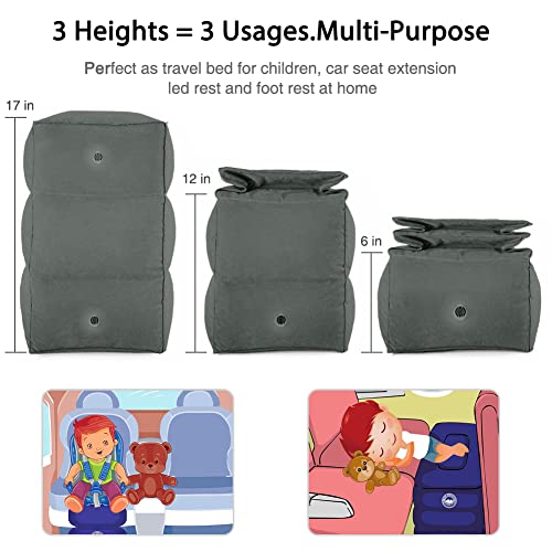 Inflatable Adjustable Travel Foot Rest Airplane Pillow Dark Grey 1