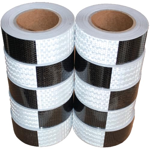 Black White Reflective Tape 2 inch X 66 feet X 10 Rolls