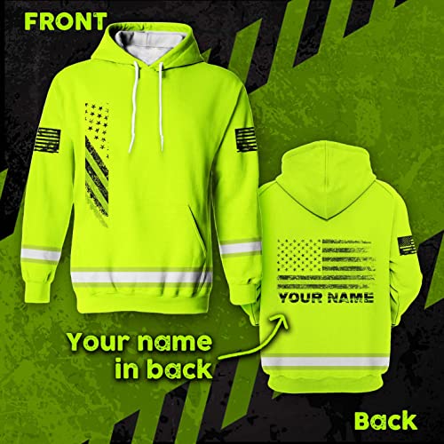 Black Lime USA Flag New Hoodie Class 3 US Flag High Visibility Reflective Workwear Hoodie