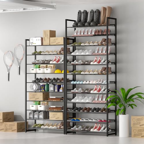 Shoe Rack, 12-Tier Metal Shoe Organizer, Tall Shoe Rack for Closet,entryway,Garage, with Adjustable Flat or Angled Shelves, 52-60 Pairs,Shoes that can accommodate The Whole Family. (12 Count)