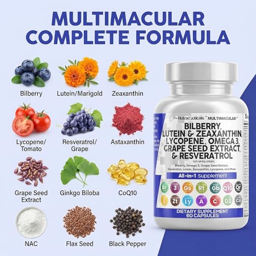 Clean Nutra Eye Vitamins with Bilberry Lutein and Zeaxanthin Supplements Lycopene 40mg Resveratrol Grape Seed Astaxanthin for Eyes (60 Count)