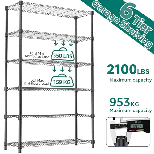 2100LBS 47.2" W 6 Tiers Shelf Storage Shelves Metal Shelving Unit Heavy Duty Garage Shelving Adjustable Wire Shelves for Pantry
