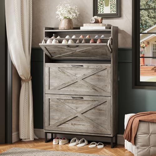 Shoe Storage Cabinet with 3 Flip Drawers