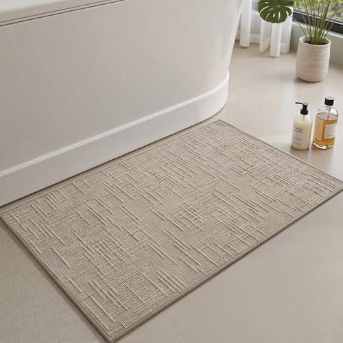 Bath Mat Non Slip Super Absorbent Quick Dry Bath Mats for Bathroom Floor Rubber Backing Washable Bathroom Rugs Modern Woven Jacquard Mat (2.8333 Sq Ft)