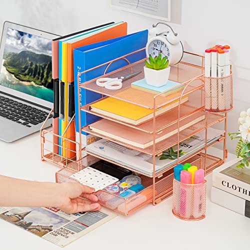 Rose Gold Desk Organizer with File Holder