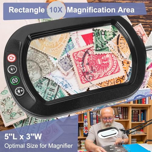 10X Large Magnifying Glass with Light and Clamp