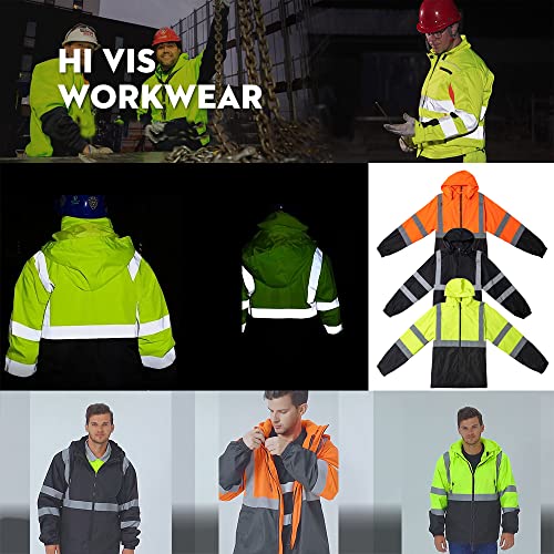 High Visibility Reflective Winter Bomber Safety Jacket Waterproof Reflective Jacket for Men Hi Vis Construction Jackets