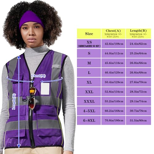 Big and Tall Safety Vest for Women Purple 4XL 5XL