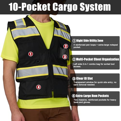 Company Logo Small Black Contractor Vest ID Pocket