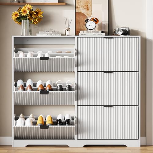 Shoe Cabinet Storage for Entryway with 6 Flip Drawers