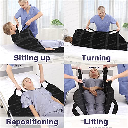 Bed Positioning Pad with Reinforced Handles 48" x 40" Lifting Turning Patient Sheet Transfer Blanket for Caregiver