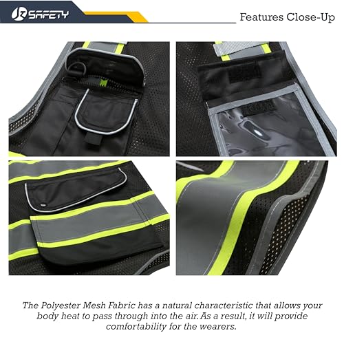 Safety Vest for Men Women Reflective Hi Vis JK100 Black 3XL