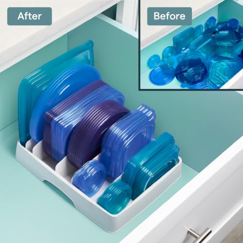 StoraLid Food Container Lid Organizer for Kitchen Cabinet Storage with 5 Adjustable Dividers