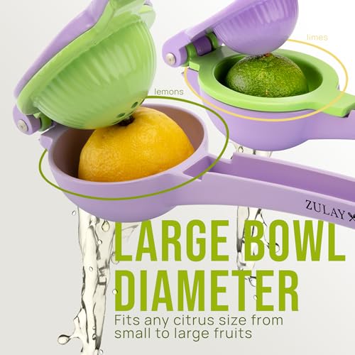 Metal 2-in-1 Lemon Squeezer - Sturdy Max Extraction Hand Juicer Lemon Squeezer Gets Every Last Drop - Easy to Clean Manual Citrus Juicer - Easy-Use Lemon Juicer Squeezer - Purple/Lime