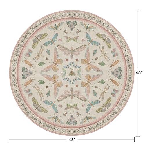 Boho Light Pink Round Rugs for Kids Bedroom (16 Sq Ft)