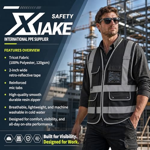 8 Pockets High Visibility Class 2 Reflective Safety Vest for Men & Women Meets ANSI Standards
