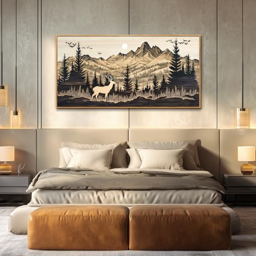 Large Canvas Wall Art For Living Room Wall Decor For Farmhouse Bedroom Office Restaurant Decoration Prints Pictures Abstract Woodland Moose Landscape Painting Home Decor 24"X48" Wood Frame