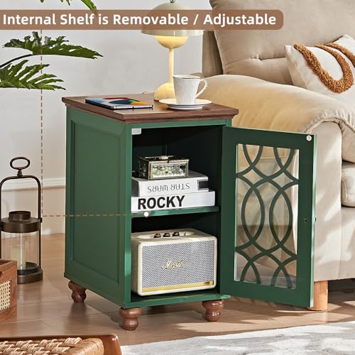 Narrow Side Table with Glass Door Storage