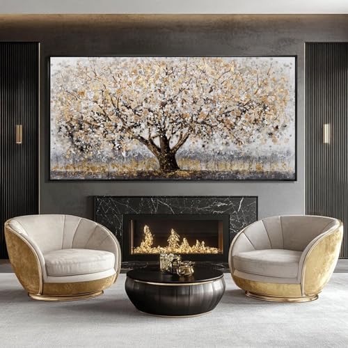 Gold Foil Canvas Wall Art Flower Wall Decor Plant Photo Prints Landscape Wall Decorations 29"x58" Large Artwork for Living Room Office