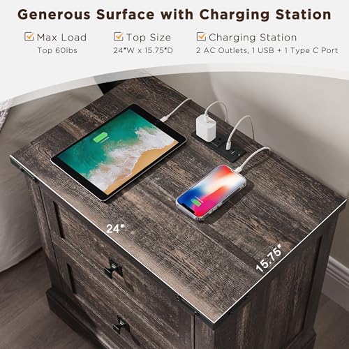 24" Farmhouse Nightstand Set of 2 (2 Count)