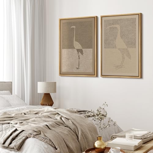 Framed Canvas Print Wall Art Bird Silhouette Modern Minimalist with Heron Crane Illustrations Modern Art Decorative Bohemian Colorful for Living Room