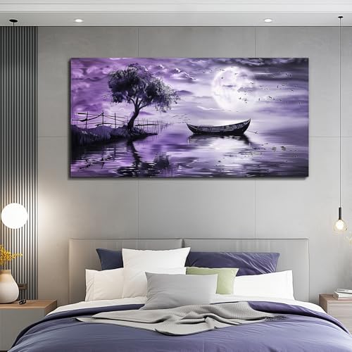 Canvas Wall Art For Living Room Large Wall Decor For Bedroom Office Decoration Landscape Pictures Modern Purple Lake View Wall Painting Artwork Hotel Room Ready To Hang Home Decor 24x48 In