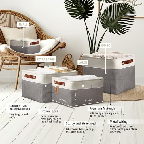 Storage Bins Large Fabric Storage Baskets for Shelves 3 Pack (3 Count)