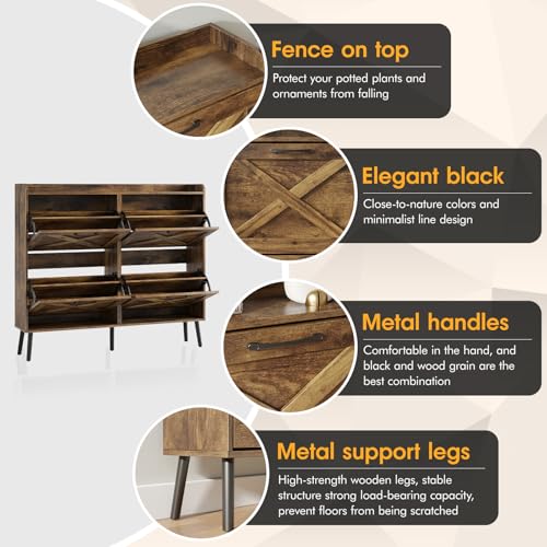 Large Shoe Storage Cabinet with 4 Flip Drawers