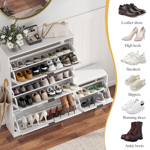 Shoe Cabinet Storage for Entryway with Flip Drawer & Bench
