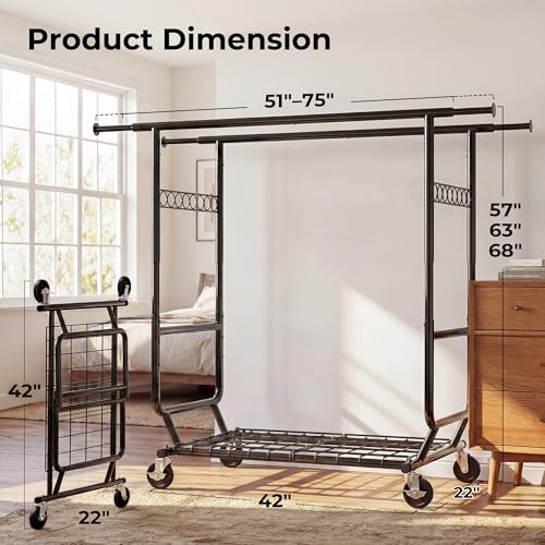 Clothes Rack Heavy Duty Clothing Rack Load 650 LBS Collapsible