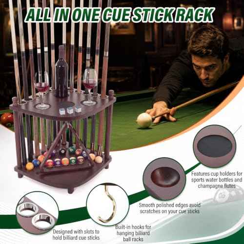 Pool Cue Holder Rack Hold 12 Sticks & Billiard Table Accessories