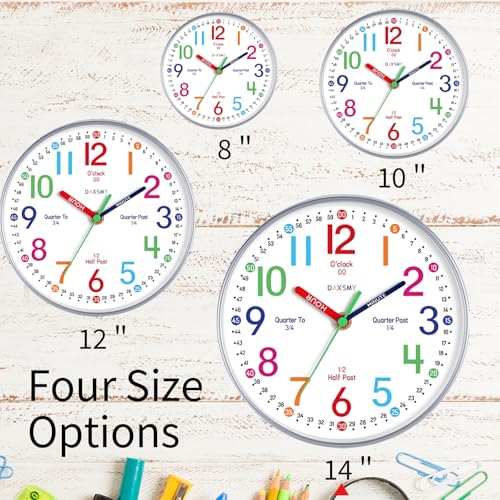 14" Wall Clock for Kids Learning Silent Battery Operated Teaching