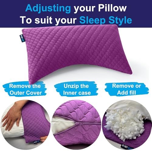Adjustable Bed Pillow for Neck and Shoulder Support with Extra Shredded Fill