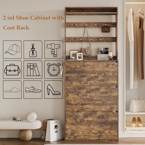 Tall Shoe Cabinet with Coat Rack