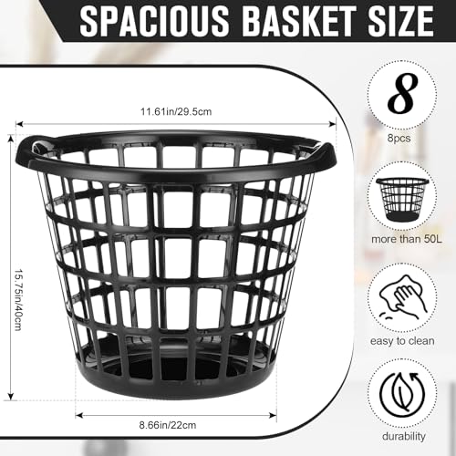 Plastic Round Laundry Baskets with Easy Carry Handles (8 Count)