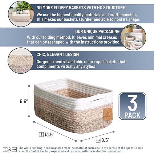13.5”x8.5”x5.5” Storage Baskets for Shelves 3 Pack (3 Count)