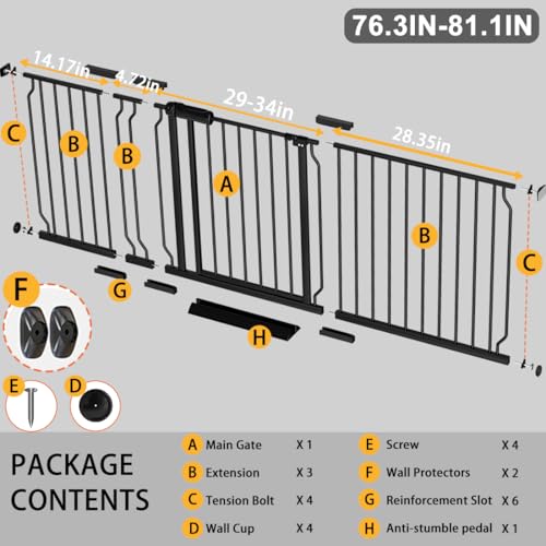 76.3 81.1 Inch Extra Wide Baby Gate for Stairs Doorways No Drill
