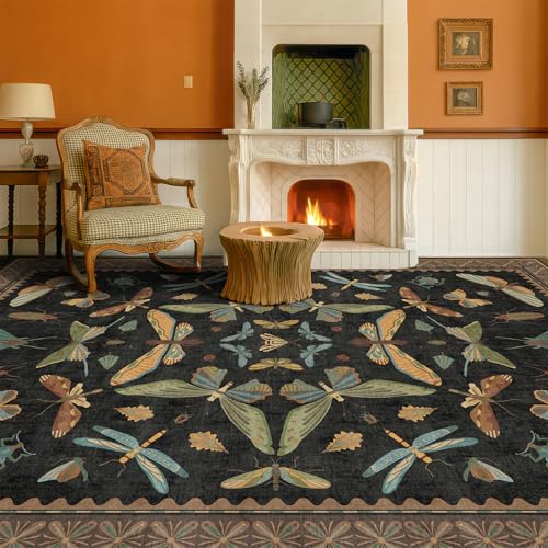 Living Room Rug Black Boho 6x9 (54 Sq Ft)
