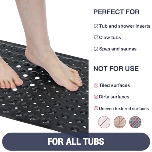 Extra Long Bathtub Mat Non Slip Bath Mat Black 40"x16" Full Size