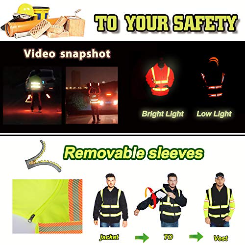 High Visibility Reflective Safety Hoodie Jacket With Removable Sleeves Hi Vis Outdoor Protective Workwear Unisex