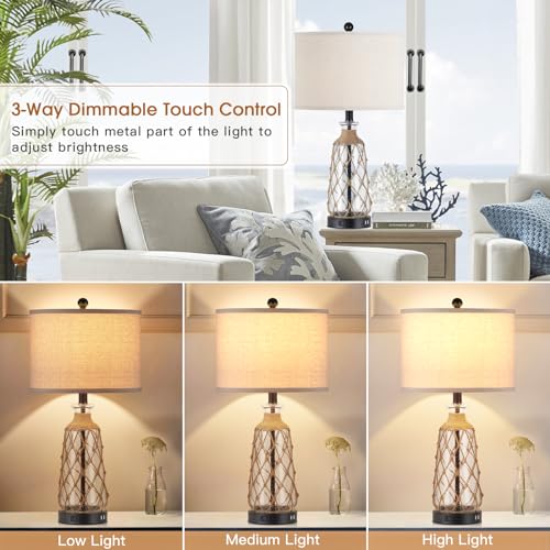 25.5" Coastal Glass Table Lamps Set of 2 (2 Count)
