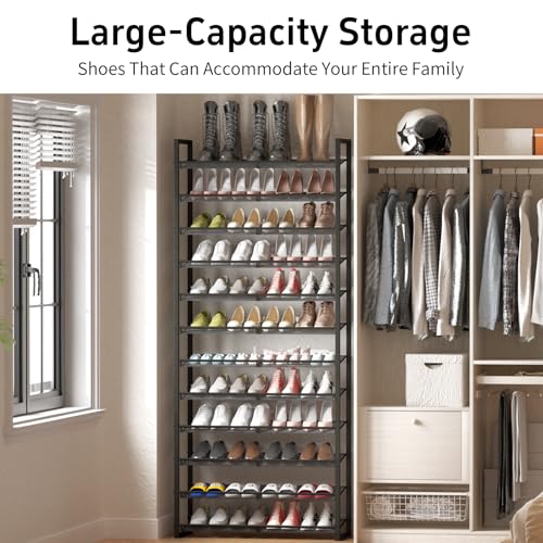 Shoe Rack, 12-Tier Metal Shoe Organizer, Tall Shoe Rack for Closet,entryway,Garage, with Adjustable Flat or Angled Shelves, 52-60 Pairs,Shoes that can accommodate The Whole Family. (12 Count)