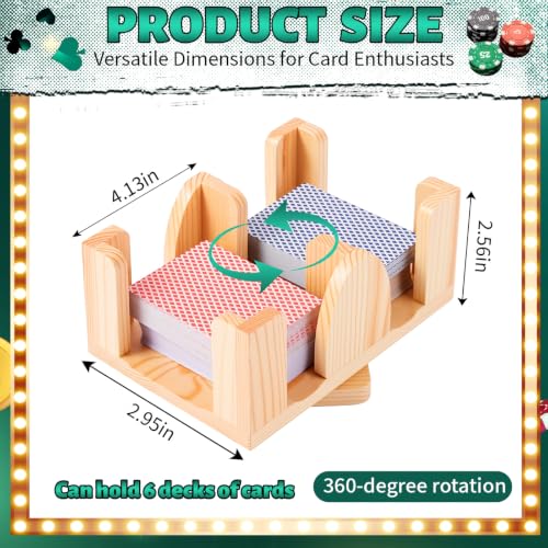 Upgraded 6 Decks Wood Playing Card Holder 360° Rotating
