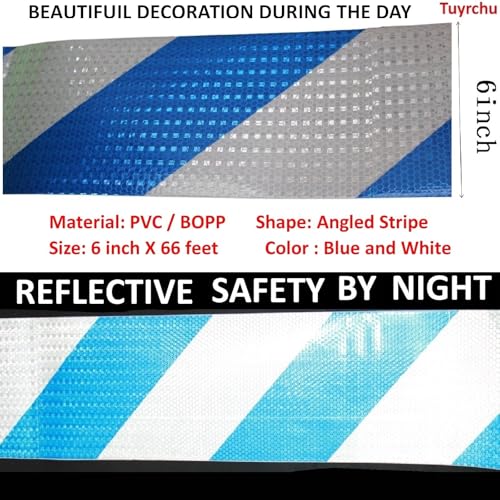 Blue and White Reflective Tape Outdoor Waterproof 6 inch X 66 feet
