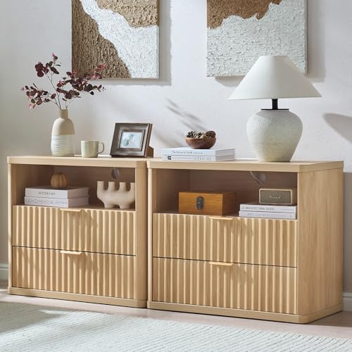 31" Wide Fluted Nightstand Set of 2 with Charging Station (2 Count)